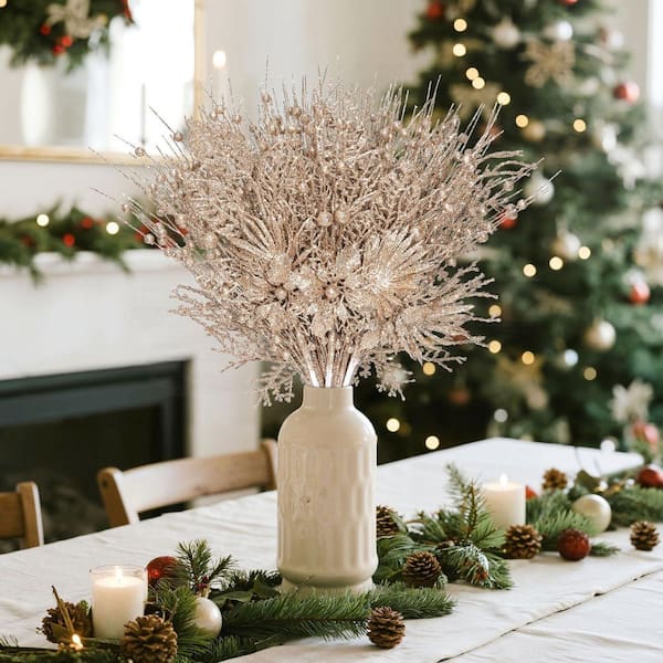 30 in. White Christmas Artificial Flowers and Foliage Glitter