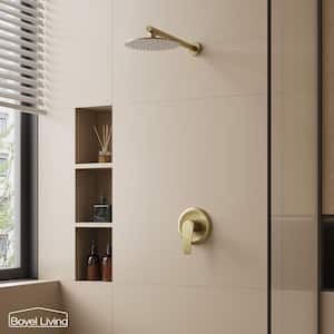 1-Spray Patterns 2.5 GPM 9 in. Wall Mount Fixed Shower Head with Pressure Balance Valve and Trim in Brushed Gold-9 in.