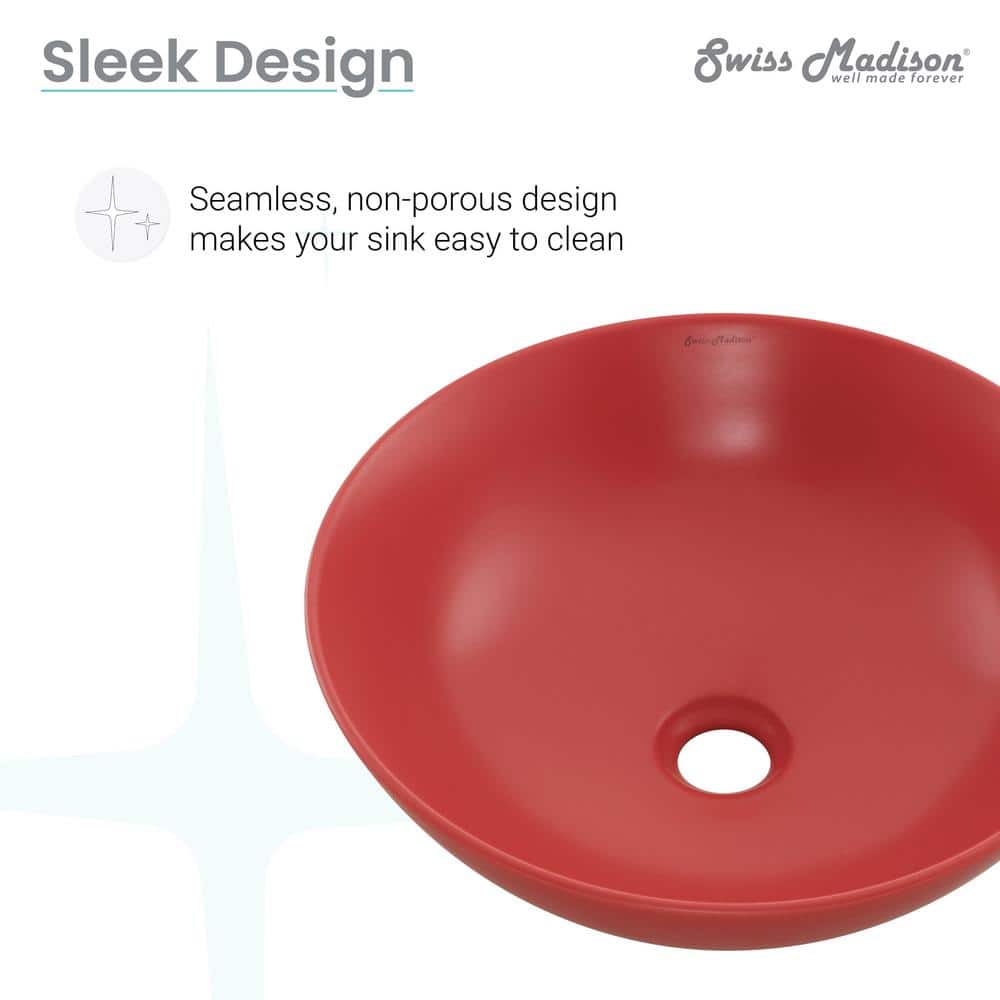 Matte Red Ceramic Above-Counter Vessel Sink, 15.3 in