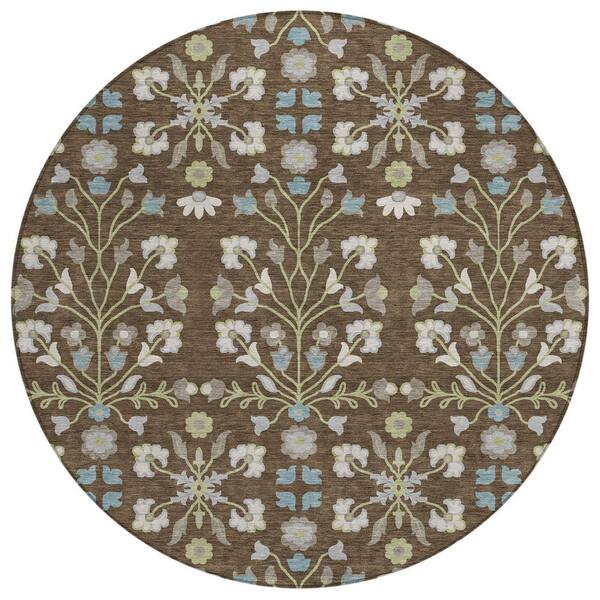 Chantille Machine Washable Indoor/Outdoor Abstract ACN3048 Chocolate 8 ft. x 8 ft. Round Rug