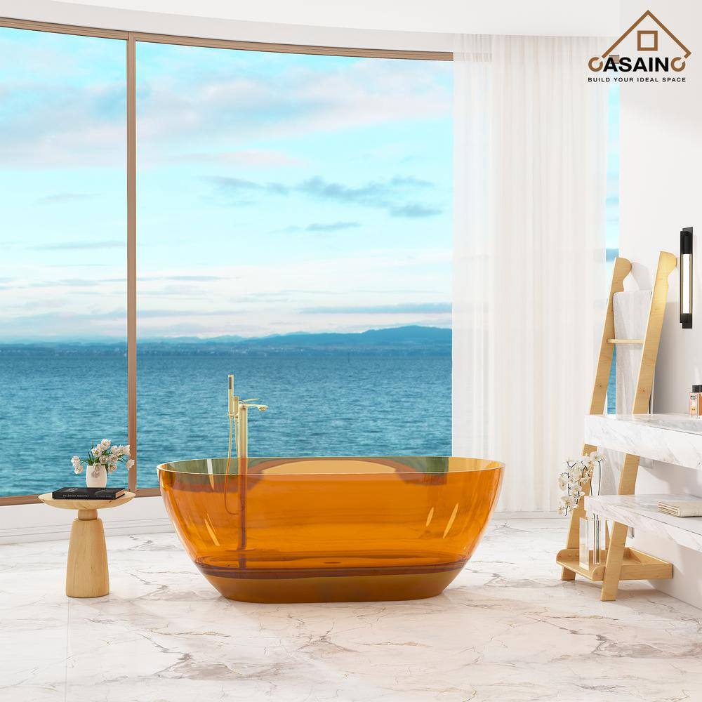 59'' Coffee Transparent Resin Freestanding Soaking Bathtub