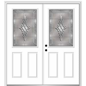 72 in. x 80 in. Grace Right-Hand Inswing 1/2-Lite Decorative Primed Fiberglass Prehung Front Door on 4-9/16 in. Frame