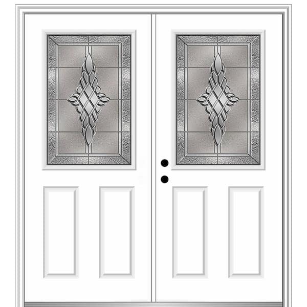 MMI Door 72 in. x 80 in. Grace Right-Hand Inswing 1/2-Lite Decorative Primed Fiberglass Prehung Front Door on 4-9/16 in. Frame