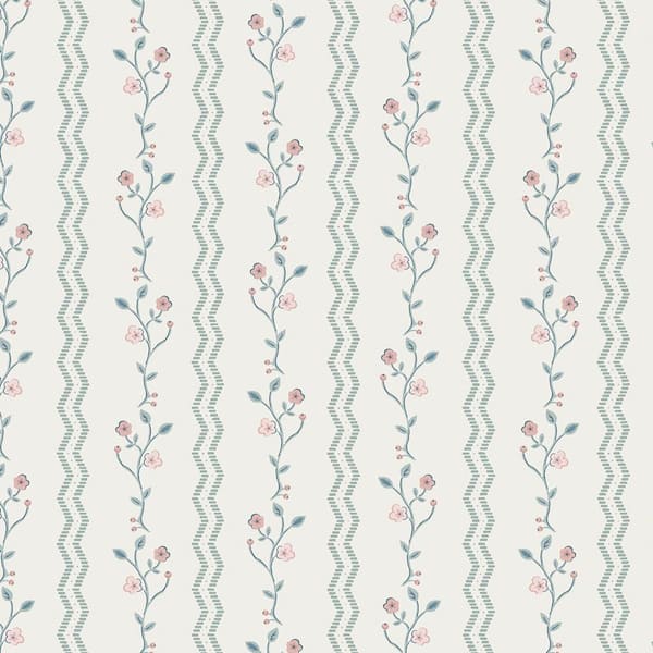Blencow Floral Striped Dark Duck Egg Blue Wallpaper
