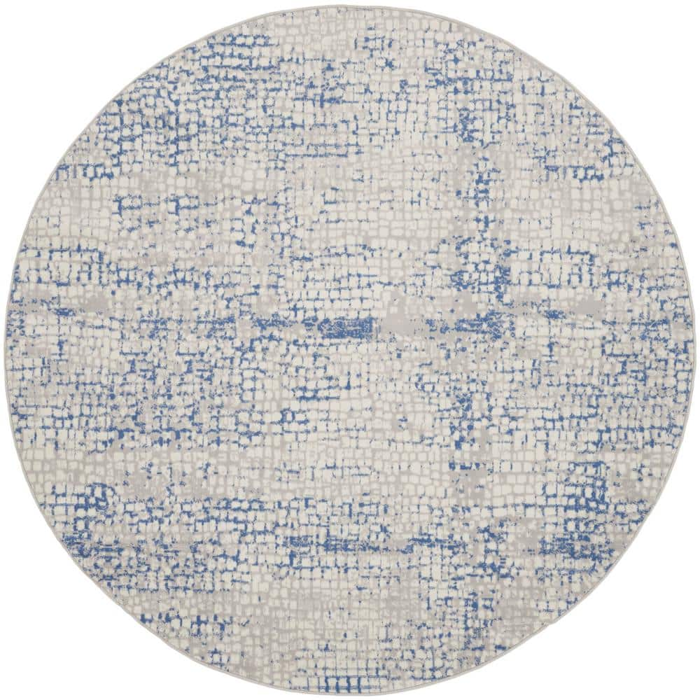 Whimsicle Gray Blue 8 ft. Abstract Contemporary Round Area Rug -  Nourison, 832610