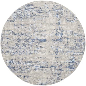 Whimsicle Gray Blue 8 ft. Abstract Contemporary Round Area Rug
