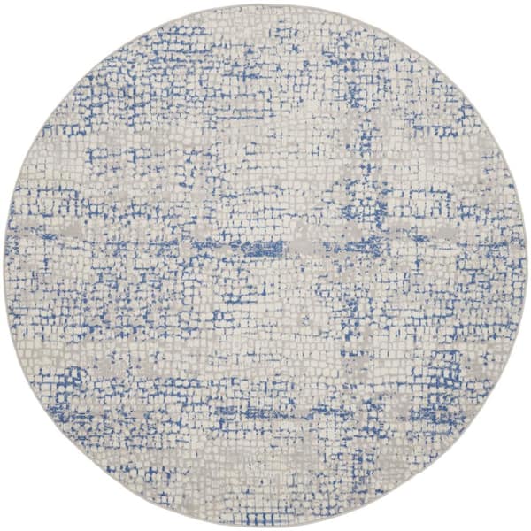 Nourison Whimsicle Gray Blue 8 ft. Abstract Contemporary Round Area Rug