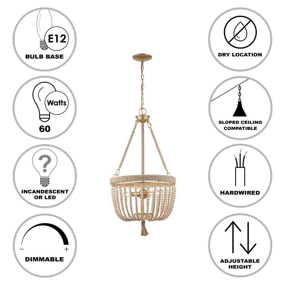 Gold and Jute 18'' Bohemian Bowl Pendant Light