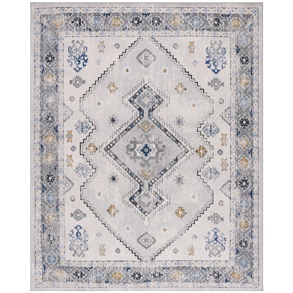 Odyssey 8 ft. x 10 ft. Gray/Blue Gold Ornate Border Area Rug