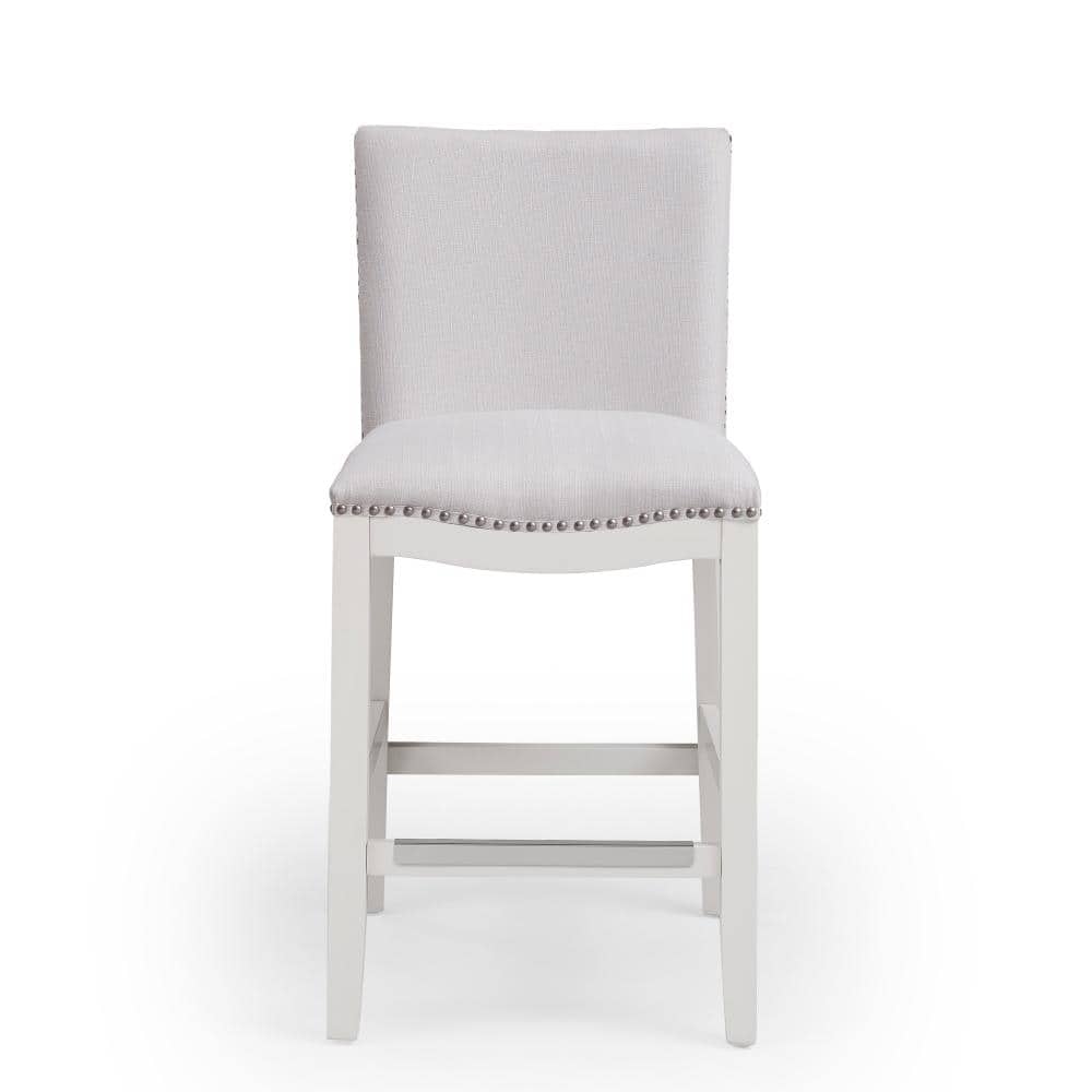 Arissa Snow White Leather-Wood Adjustable Counter Stool