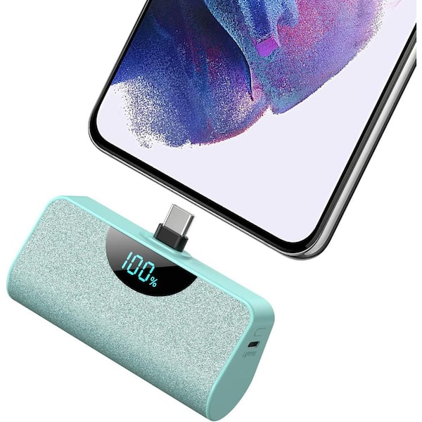 EKIEUDL 5200mAh Mini Portable Charger USB-C Power Bank, LCD Display Battery Pack Compatible with iPhone and Android in Green
