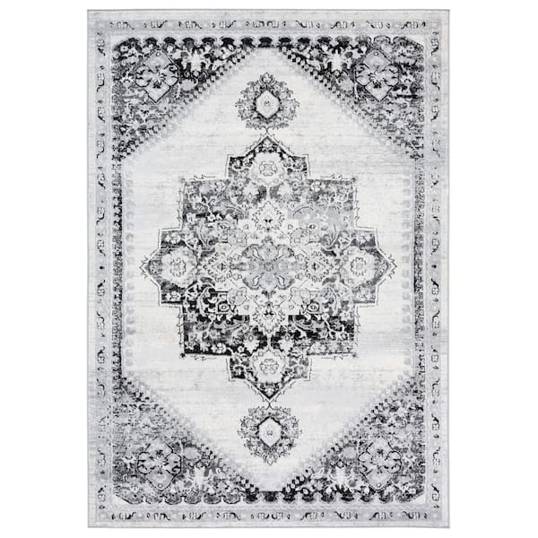 Brentwood 4 ft. x 6 ft. Gray/Black Medallion Traditional Area Rug