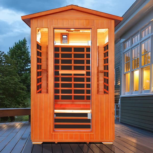 Moray 2-Person Outdoor Infrared Sauna with 8 Far-infrared Carbon Crystal Heaters, 1 LED Beauty Light，1 Warm White Light