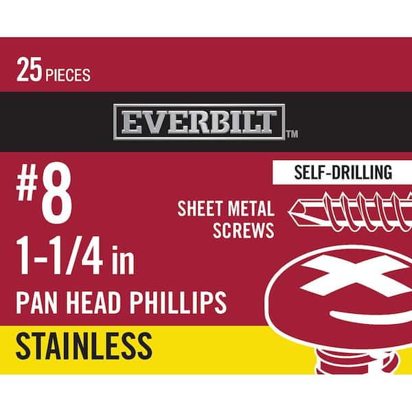 #8 x 1-1/4 in. Phillips Pan Head Stainless Steel Sheet Metal Screw (25-Pack)