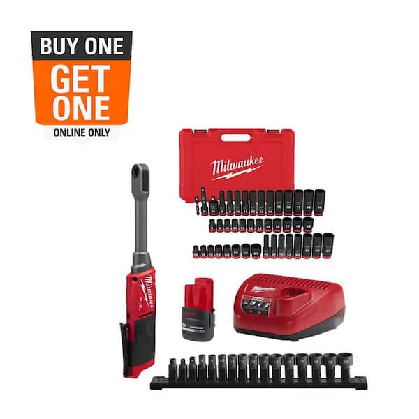 M12 12V FUEL 1/4 in.-3/8 in. Lithium-Ion INSIDER Extended Reach Box Cordless Ratchet Kit w/6 Pt Impact Socket Set