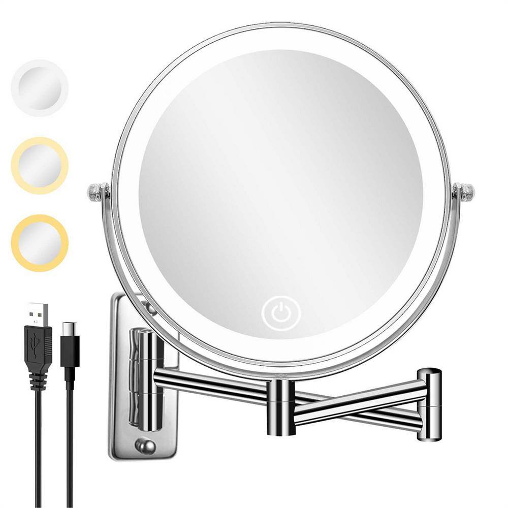 8 in. W x 8 in. H Round Framed Wall Bathroom Vanity Mirror in Chrome, 3 Col