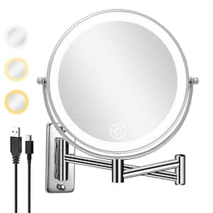 8 in. W x 8 in. H Round Framed Wall Bathroom Vanity Mirror in Chrome, 3 Color LED 10X Magnifying Makeup Mirror, Hotel