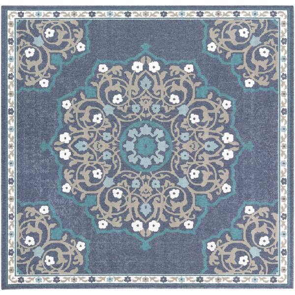 Livabliss Felix Denim Medallion 9 ft. x 9 ft. Square Indoor/Outdoor Area Rug