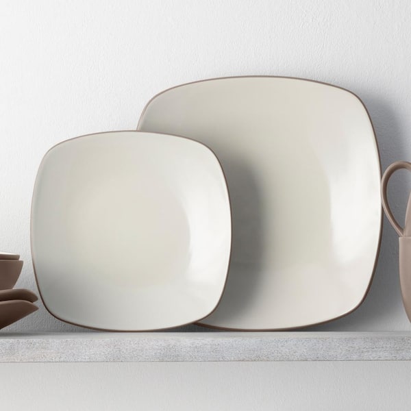 Colorwave Clay 10.75 in. (Tan) Stoneware Square Dinner Plates (Set of 4)