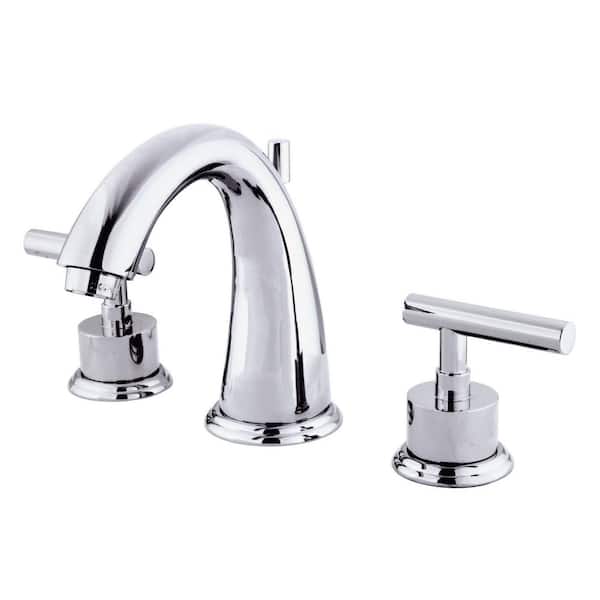 Kingston Brass Manhattan 8 in. Widespread 2-Handle Bathroom Faucets with Brass Pop-Up iin Polished Chrome