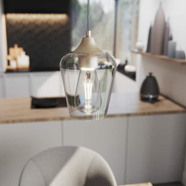 1-Light Brushed Nickel Pendant Ceiling Light with Glass Shade