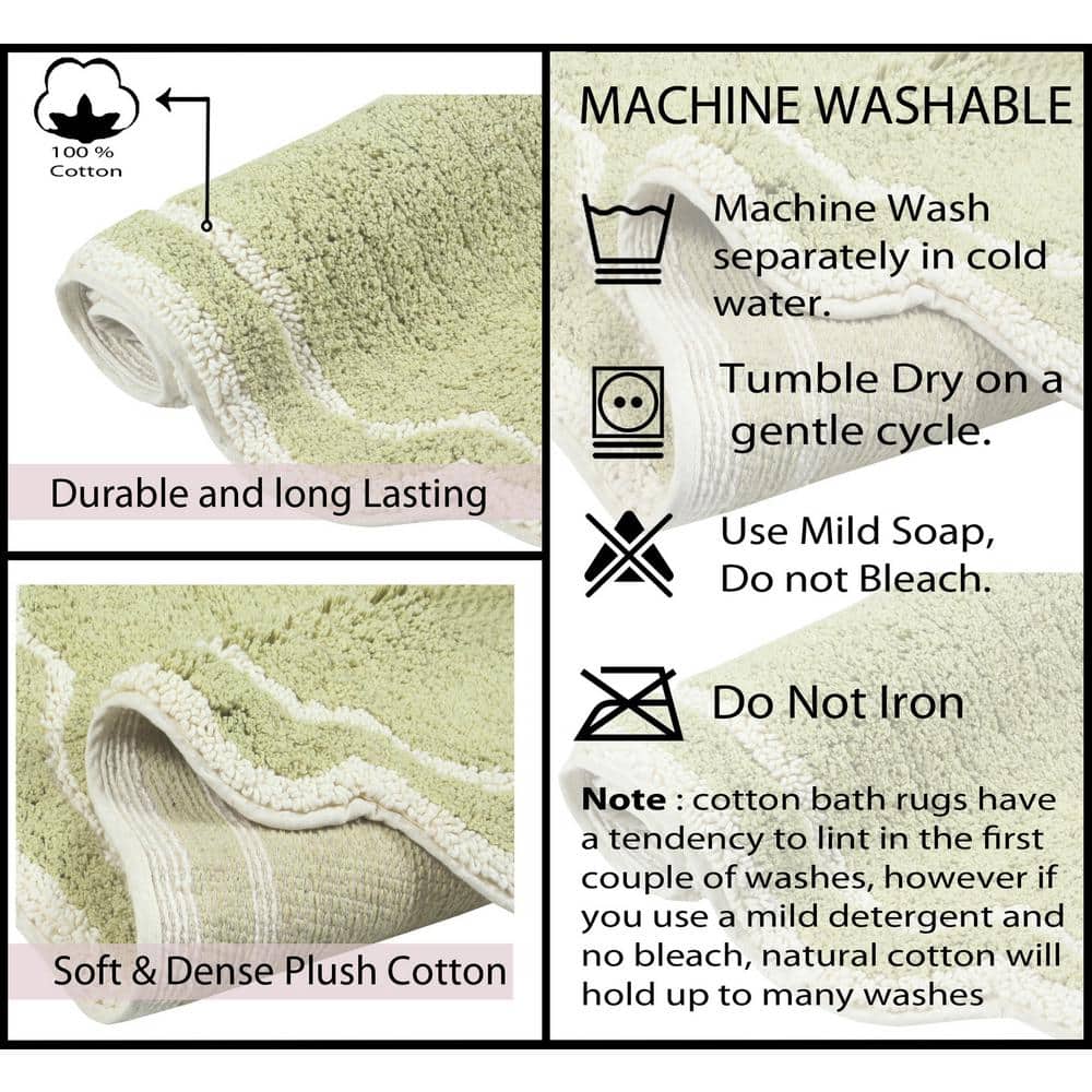 Green Cotton Tufted Bath Rug Set with Non-Slip Backing