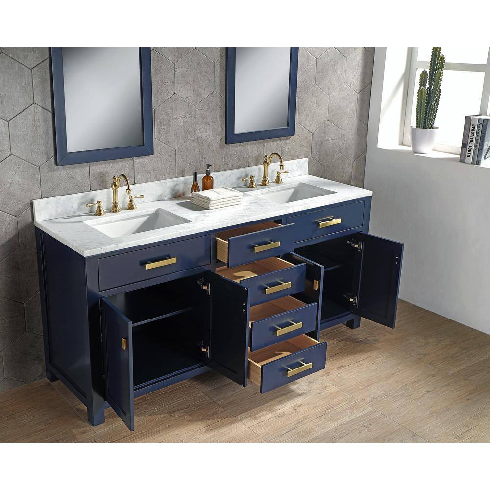Madison 72" Monarch Blue Double Sink Vanity with Carrara Marble Top