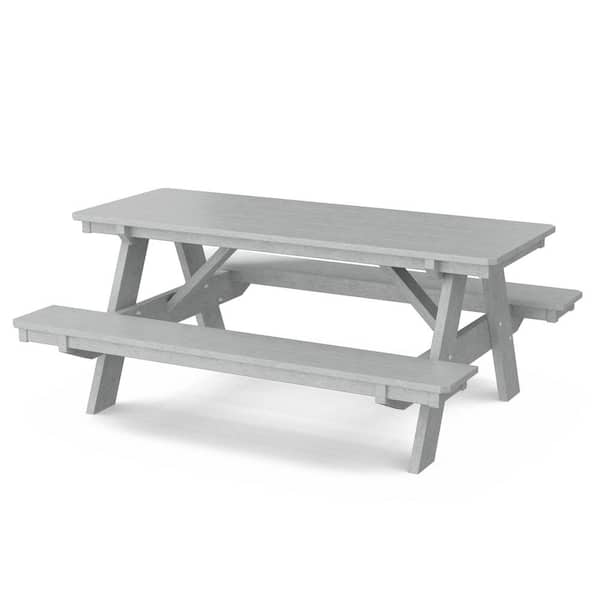 Wildridge Heritage 72 in. Light Gray Rectangle HDPE Plastic Picnic Table Seats 6 People