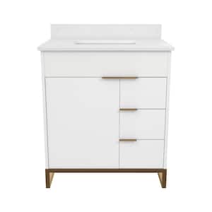 Leona 30 in. W x 22 in. D x 38 in. H Single Sink Bath Vanity in White with White Engineered Stone Composite Top