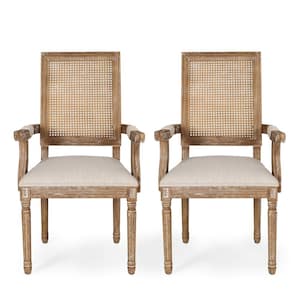 Aisenbrey Beige and Natural Wood and Cane Arm Chair (Set of 2)