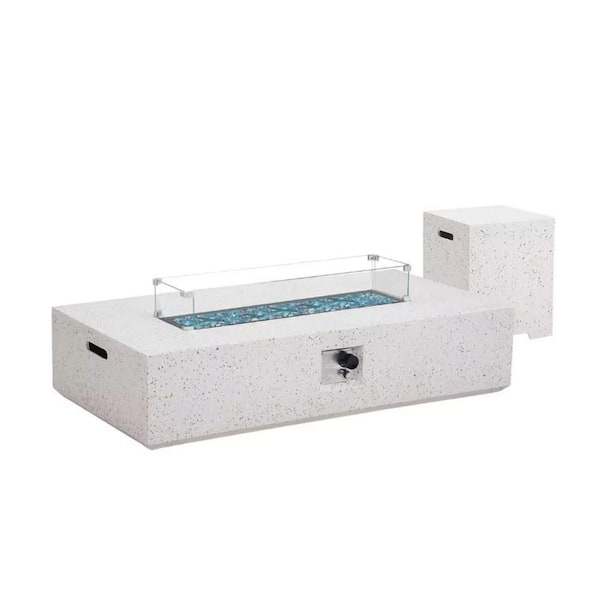 56 in. White 50,000 BTU Outdoor Propane Gas Fire Pit Table with Glass Wind Guard