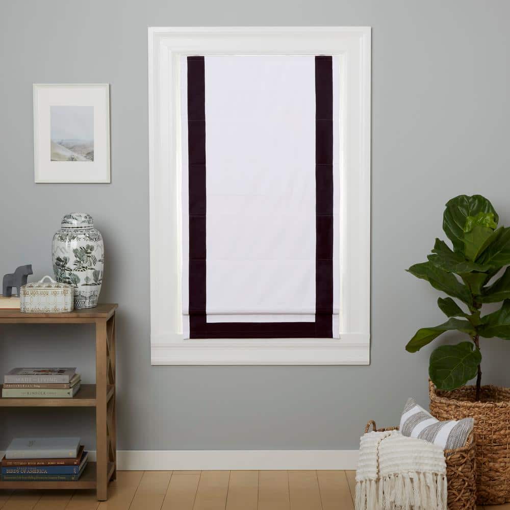 White and Black Cordless Blackout Roman Shade