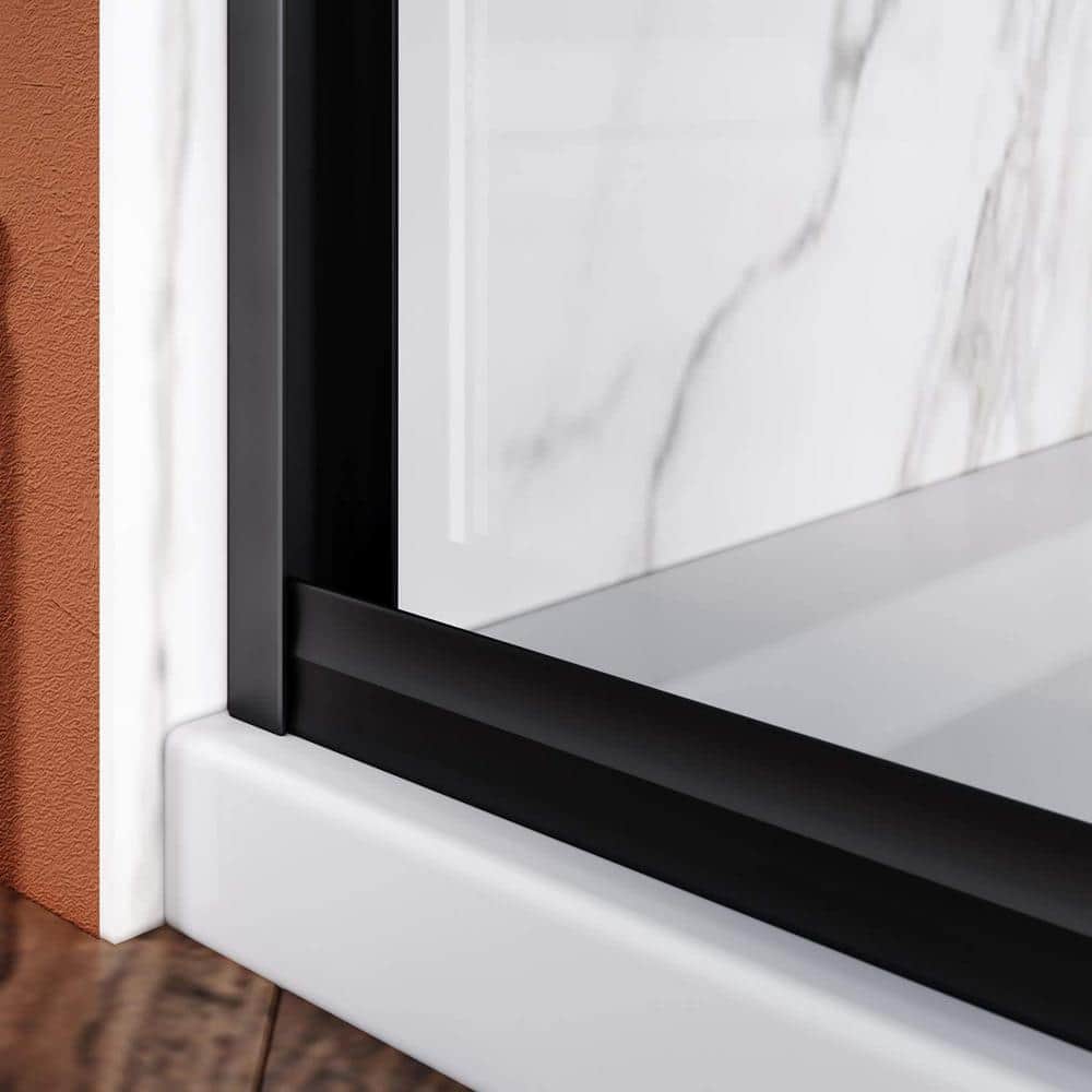 48'' Matte Black Semi-Frameless Sliding Shower Door with Clear Glass