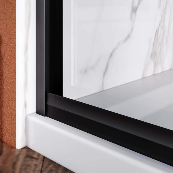 48 in. W x 72 in. H Double Sliding Semi-Frameless Shower Doors in Matte Black Finish Clear Glass