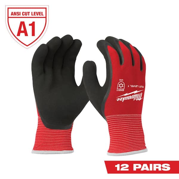 Milwaukee Large Red Latex Level 1 Cut Resistant Insulated Winter Dipped Work Gloves (12-Pack)