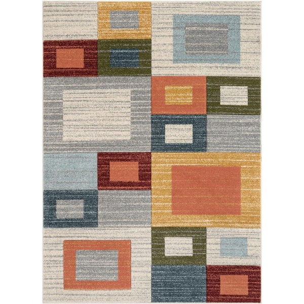 Well Woven Ruby Tango Mid-Century Modern Geometric Squares Multi 7 ft. 10 in. x 9 ft. 10 in. Area Rug