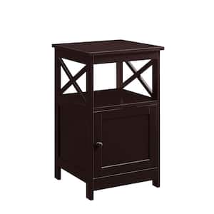 Oxford 16 in. Espresso Standard Height Square Wood Top End Table with Storage Cabinet and Shelf