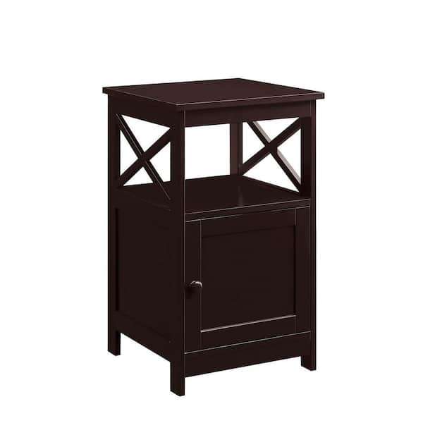 Convenience Concepts Oxford 16 in. Espresso Standard Height Square Wood Top End Table with Storage Cabinet and Shelf