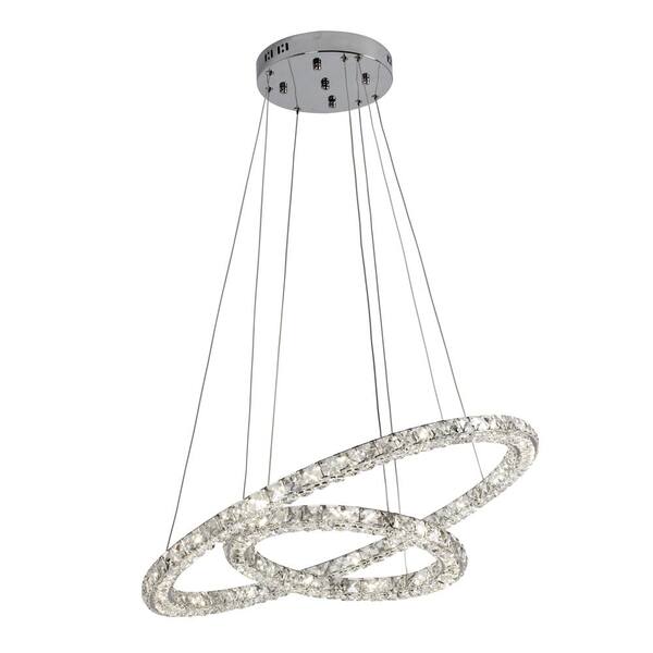 BAZZ 1-Light Chrome LED Ring Pendant with K9 Double Crystal