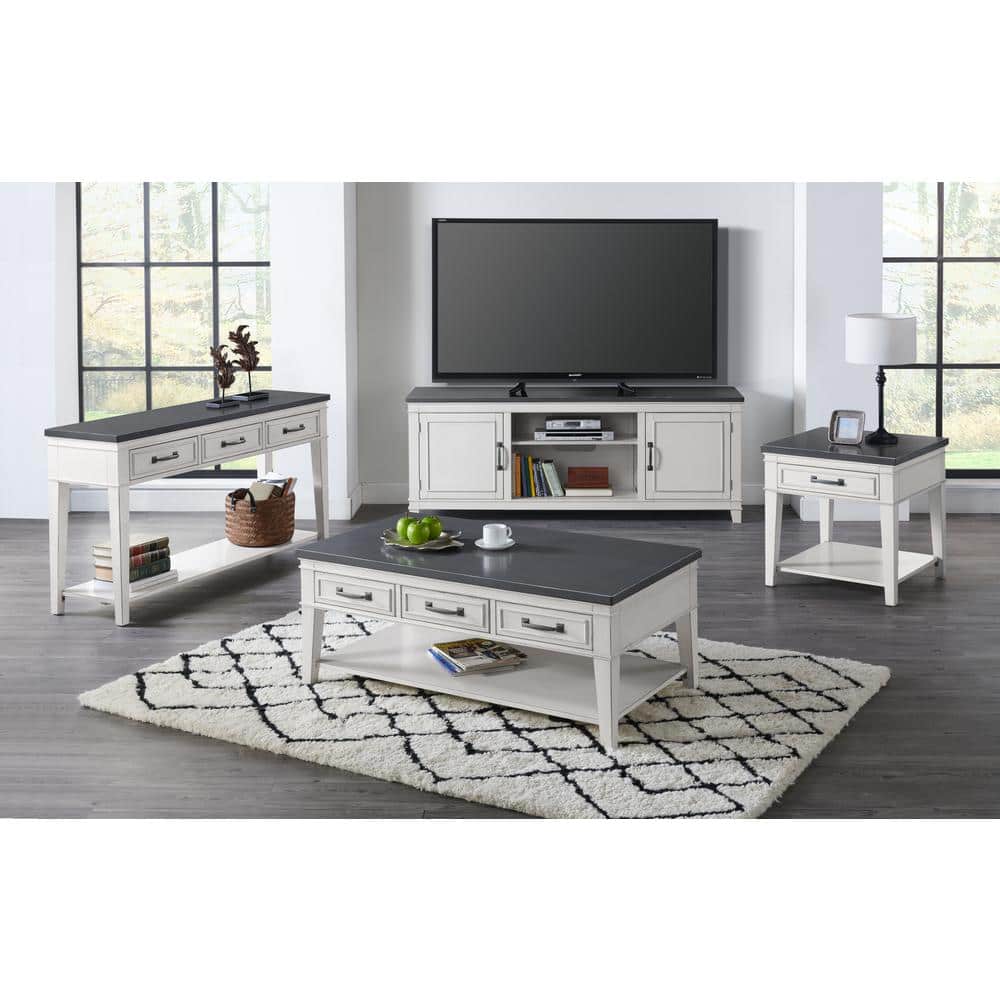 Antique White and Grey Rectangular Wood Coffee Table with Storage