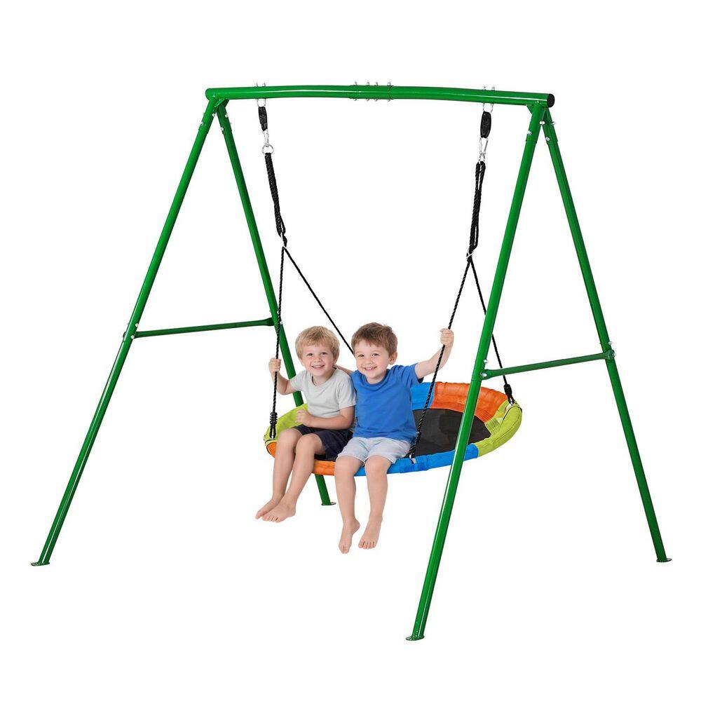 Swing Set for Backyard, 440 lbs. Weight Capacity, 40in. Saucer Swing Seat with Durable Metal A-Frame Stand price history on PriceWatchPro