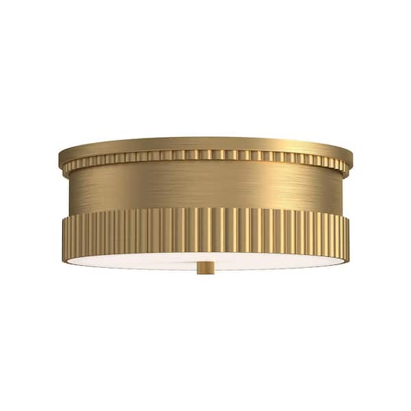 Rue 14 in. 3 Light 60-Watt Brushed Gold Flush Mount