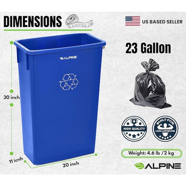 23 Gal. Blue Indoor Vented Commercial Trash Container Recycling Bin and Dolly (3-Pack)