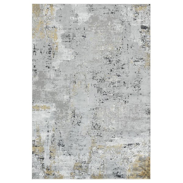 4 ft. x 6 ft. Gray Black and Ivory Abstract Area Rug