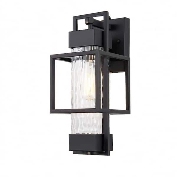 1-Light Modern Black Outdoor Wall Lantern Sconce with Clear Glass Shade, LED Bulbs Included(2-Pack)