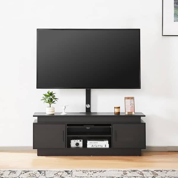 52 in. Black Television Stand, Featuring 3-Tier Storage Cabinets for Bedroom, Suitable for TVs up to 75 in.