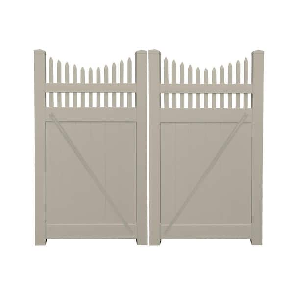 Weatherables Halifax 7.4 ft. W x 7 ft. H Tan Vinyl Privacy Fence Double Gate Kit