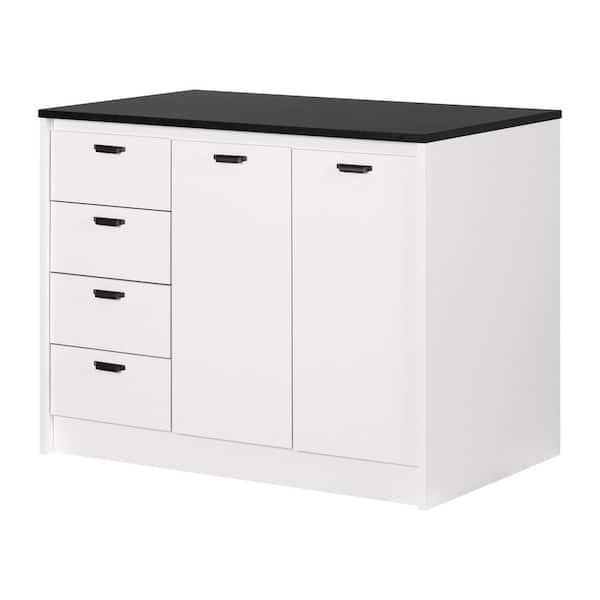 South Shore Amaro Faux Black Stone and White Melamine 47.25 in. Kitchen Island