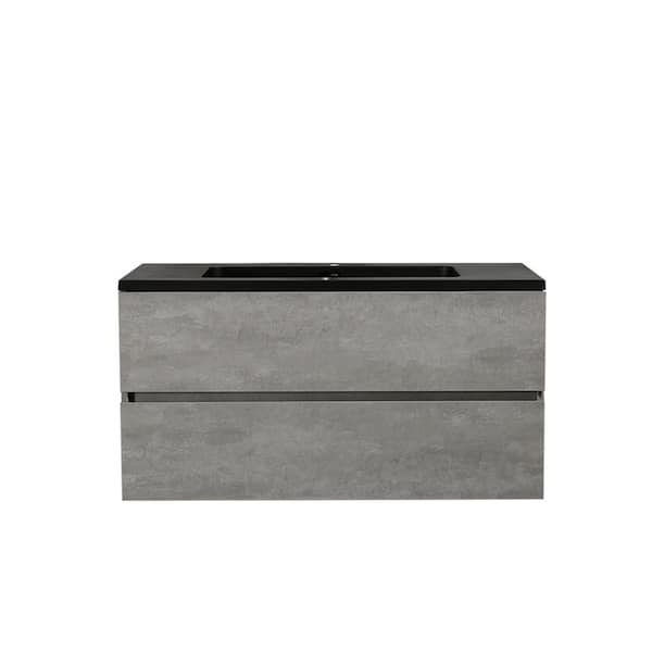 FORCLOVER 35.4 in. W x 19.7 in. D x 19.7 in. H Bath Vanity in Gray with Black Quartz Top