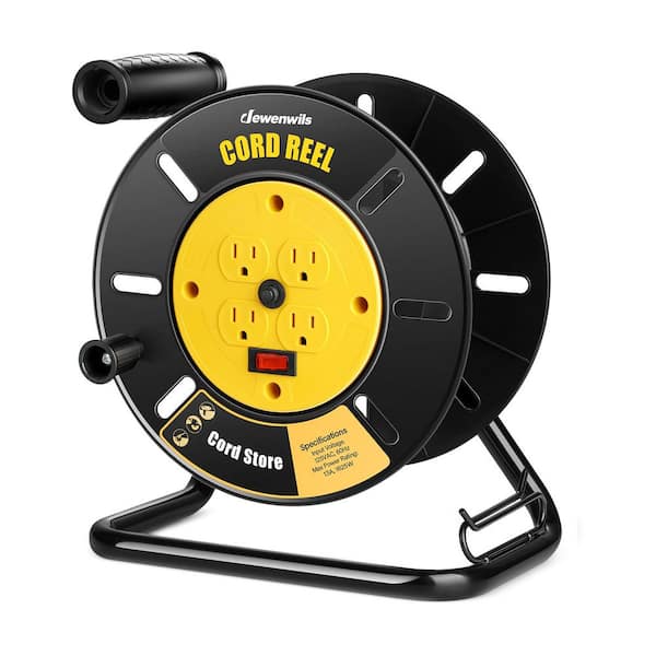 Heavy Duty Hand Wind 100 ft. 14/3,16/3 Gauge 10Amp Retractable Extension Cord Reel with 4-Grounded Outlets